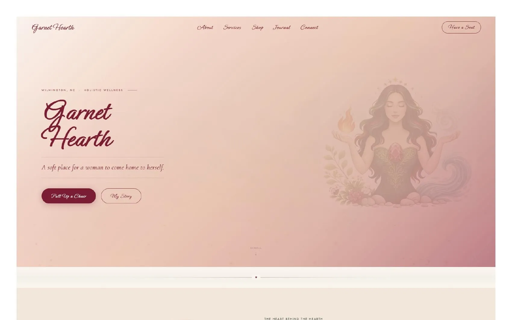 Garnet Hearth website showing its warm wellness and coaching design